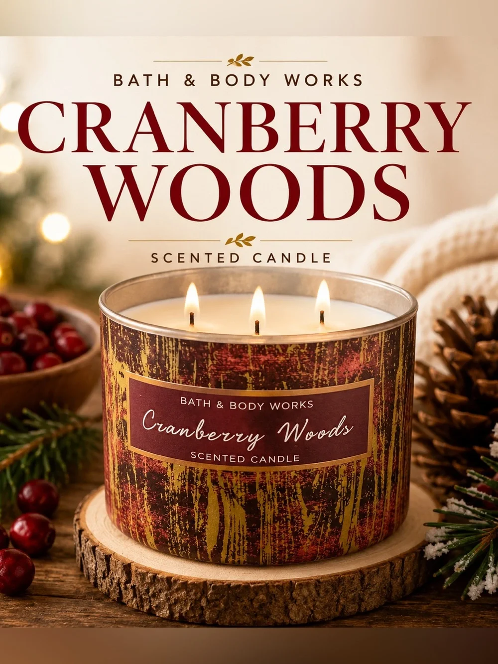 Bath & Body Works Cranberry Woods Candle in Red and Gold